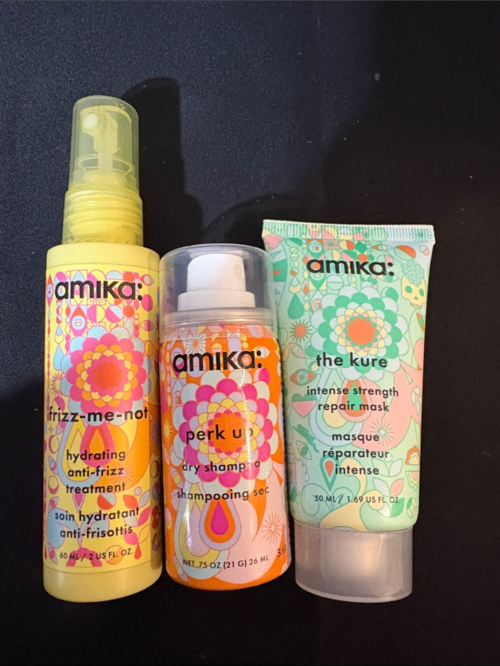 amika Travel size Dry shampoo, masque repair intense , anti - frizz